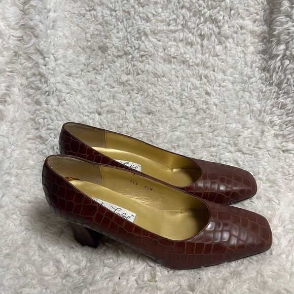 Sua Loabel Made in Spain leather crocs print slip on heels SZ9.5W - Picture 1 of 9